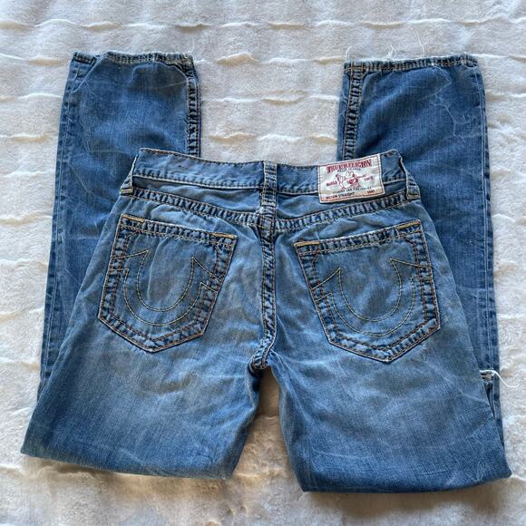 š„True Religion Section Straight Leg Holes Ripped Distressed Grunge Men Jeans 32 - Picture 5 of 16